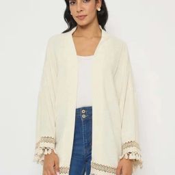 Madame Beige Relaxed Fit Self Pattern Shrug-21