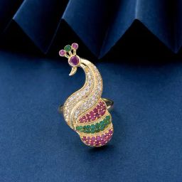 Fida Luxurious Gold-Plated Peacock Pink American Diamond Cocktail Ring for Women-36