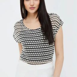 Code by Lifestyle Black & White Cotton Embroidered Top With Inner-image-76