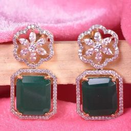 Saraf RS Jewellery Gold Green AD Embellished Floral Earrings-image-46