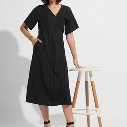 all about you Self Design Belted Wrap Midi Dress-image-25