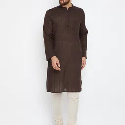 even Men Brown Woven Design Straight Kurta-image-7
