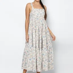 American Eagle Outfitters Beige Cotton Floral Print Empire-line Dress-image-23