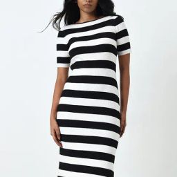 Wardrobe by Westside Ivory & Black Ribbed Bodycon Dress-image-25