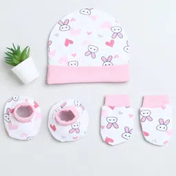 BUMZEE Infant Boys Printed Cotton Beanie With Mitten & Booties-1