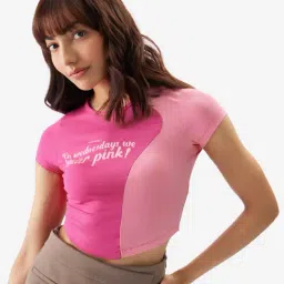 The Souled Store Pink & White Graphic Print Crop Top-picture-21