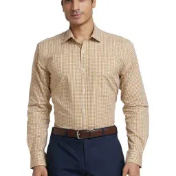Park Avenue Khaki Slim Fit Checks Shirt-image-95