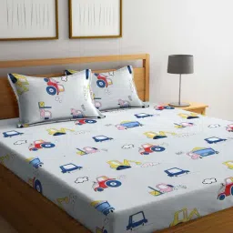 Klotthe Printed Grey 300 TC Cotton Blend King Bed Sheet with 2 Pillow Covers-image-96