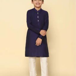 KISAH Kids Navy & White Regular Fit Full Sleeves Kurta Set-image-92