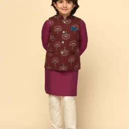 KISAH Kids Maroon & White Printed Full Sleeves Kurta Set-image-74