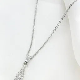 JOKER & WITCH Silver-Plated White Rhinestone-Studded Drop-Shaped Pendant With Chain-image-50