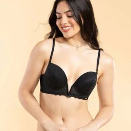Enamor Black Lace Medium Coverage Padded Push-Up Bra-picture-4