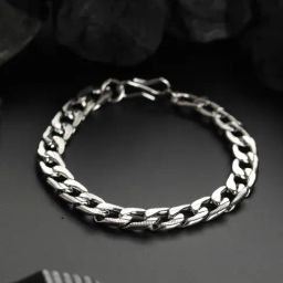 Bold by Priyaasi Textured Link Chain Silver-Plated Bracelet for Men-42