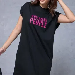 Bewakoof Black Print Cotton Relaxed Fit Dress-image-91