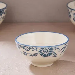 Fabindia White & Navy Nargis Ceramic Serving Bowl-picture-2