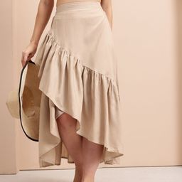 Mast & Harbour Ruffled Asymmetric Flared Midi Skirt-picture-54