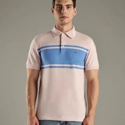 TOMMY HILFIGER Pink Striped Slim Fit Cotton Polo T-Shirt-image-23
