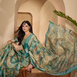 SHADOW & SAINING Abstract Printed Zari Linen Saree With Belt-image-25