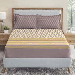 Mytrident Soft Comfort King Size Fittedsheet 210 TC with 2 Pillow Covers -Marigold-image-66