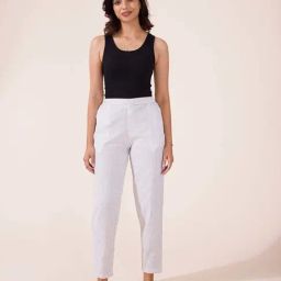 Go Colors! White Linen Striped Pencil Pants-picture-34