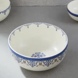 Fabindia White & Blue Gulmohar Ceramic Serving Bowl-picture-4