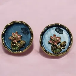 ADC SHEMONA Gold-Plated Round Shaped Floral Studs-13