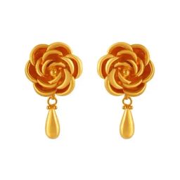 P.C. Chandra Jewellers 22k Gold Beautiful Rose Shape A Tear Detail Drop Earrings-image-8