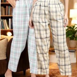 Kryptic Off White & Grey Cotton Relaxed Fit Printed Lounge Pants - Pack of 2-image-80