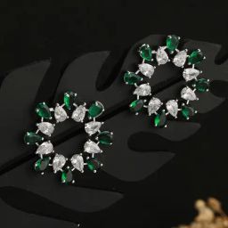 Saraf RS Jewellery Silver Green CZ Studded Hoops Earrings-34