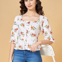 YU by Pantaloons Floral Printed Square Neck Puffed Sleeves Top-image-32