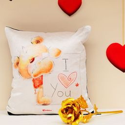 Archies Love Gifts White Printed Cushion & 24K Golden Rose Set-image-60