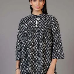 Libas Black Cotton Printed A Line Short Kurti-picture-20