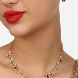 Zaveri Pearls Multicolor Dazzling Cubic Zirconia Bling Brass Necklace & Earring Set-ZPFK17936-14