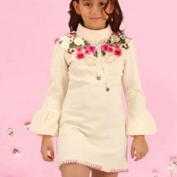Cutecumber Kids Cream Embellished Full Sleeves Dress-image-48
