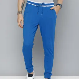 Harvard Men Blue Solid Mid-Rise Regular Joggers-image-1