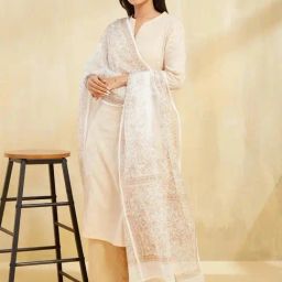 Fabindia Off White & Pink Floral Print Dupatta-picture-17