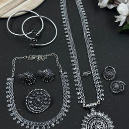 NAMAN ARTS Silver-Plated Oxidised Jewellery Set-image-24