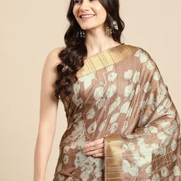 Silk Land Floral Printed Zari Block Print Saree-image-73