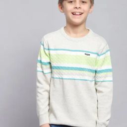 Monte Carlo Kids Grey Striped Full Sleeves Sweater-image-64