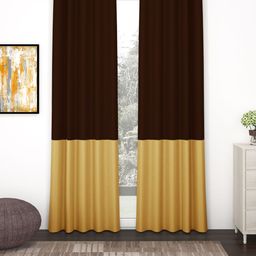 Story@home Brown & Gold-Toned Faux Silk Set of 2 Blackout Door Curtains-image-27