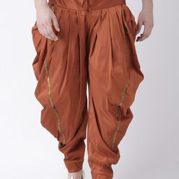 DEYANN Men Rust Red Solid Dupion Silk Dhoti Pants-4