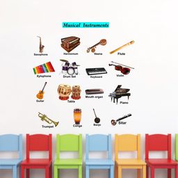 rawpockets Multicolour Musical Instruments Wall Sticker-5