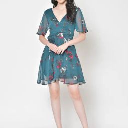 Cation Teal Floral Print Wrap Dress-image-37