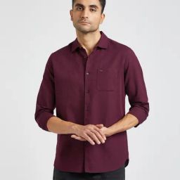 The Bear House Maroon Cotton Linen Slim Fit Shirt-image-14