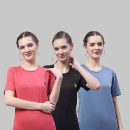Vimal Jonney Pink & Black Cotton Sports T-Shirt - Pack Of 3-image-100