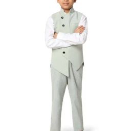 TAHVO Kids Green & White Slim Fit Shirt Set-45