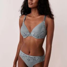 La Vie En Rose Grey Lace Work Demi Cup Bra-image-17