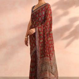 Taneira Dark Red Printed Saree With Blouse-image-41