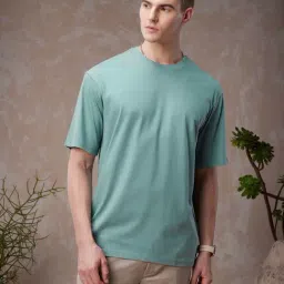 Bewakoof American PIMA Green Loose Fit Oversized Crew T-Shirt-picture-18