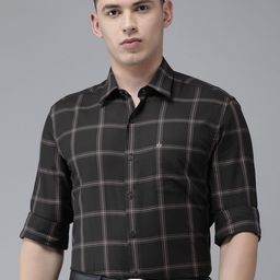 Arrow New York Men Black & Beige Slim Fit Checked Pure Cotton Formal Shirt-image-53